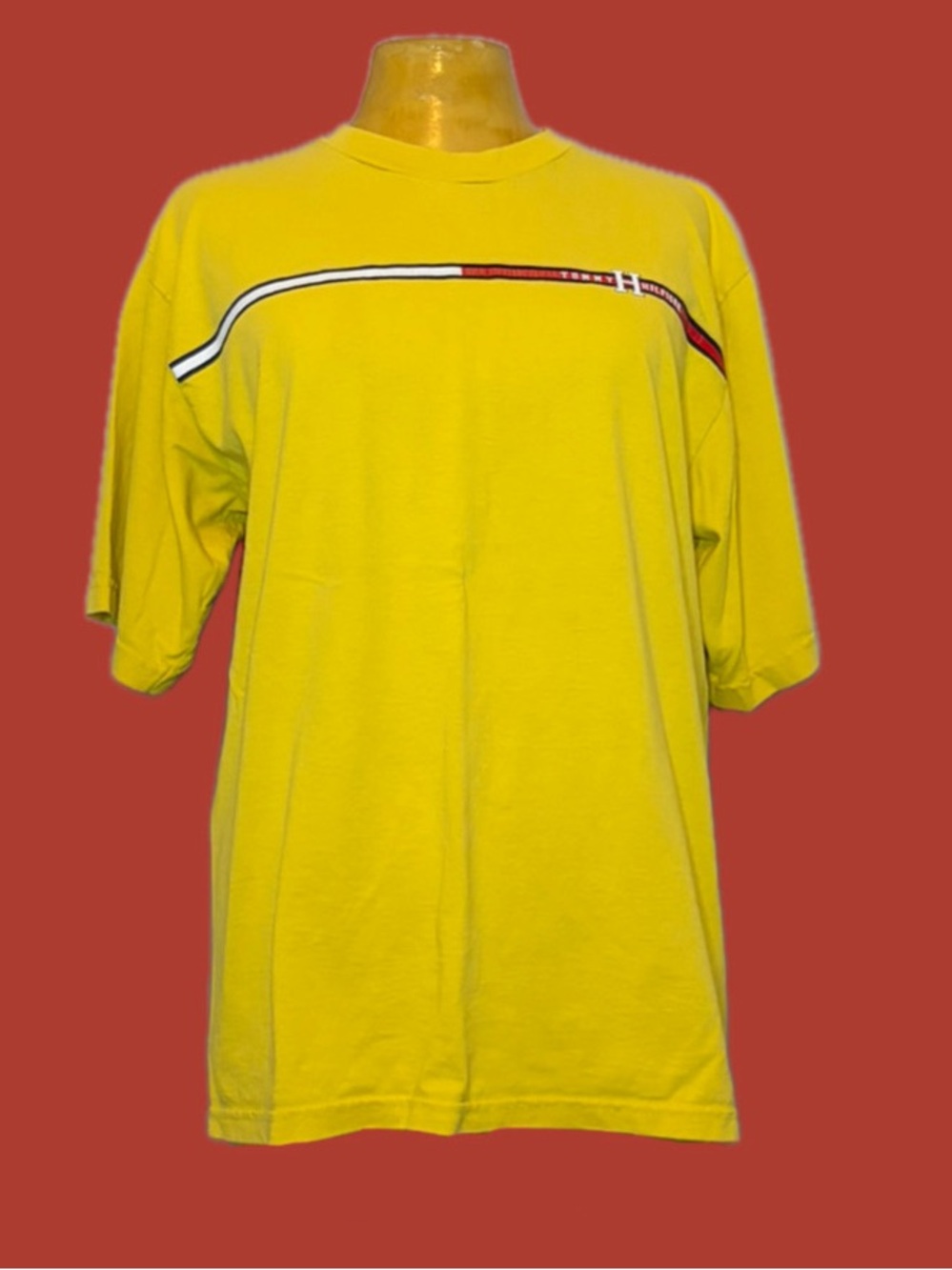 💊Vintage 90s Tommy Hilfiger Yellow Stripe Graphic Tee💊